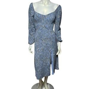 Forever 21 Blue Paisley Split Leg Maxi Dress Smocked Back Size S Y2K Boho